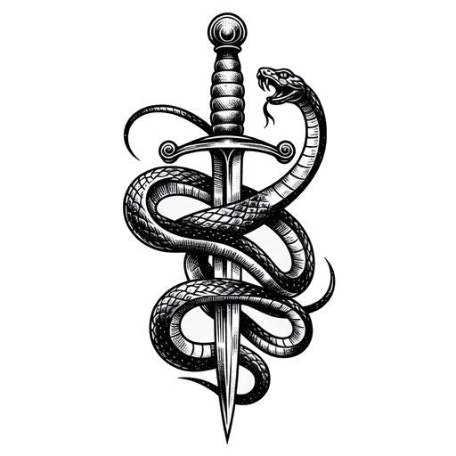 Sketch tattoo design with sword and snake motif