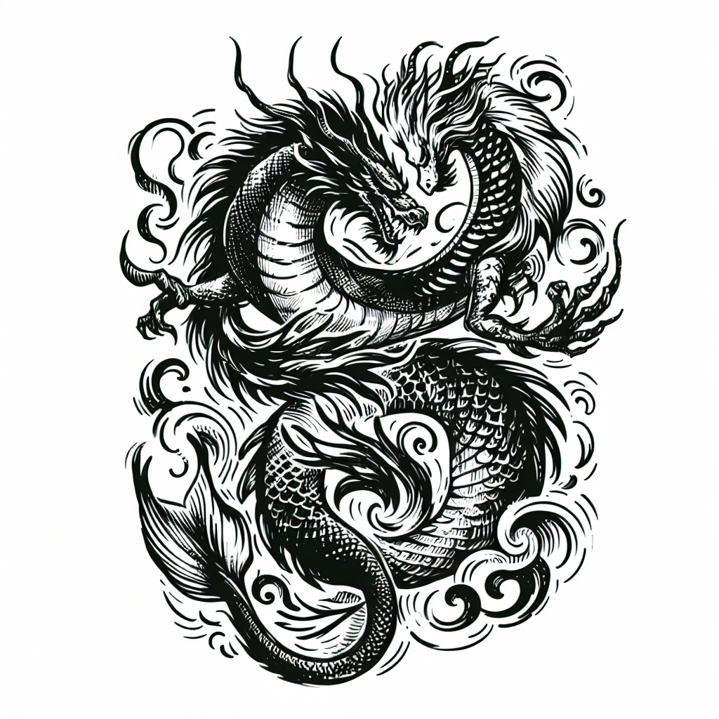 Sketch "dragon and mermaid intertwined" Tattoo Design