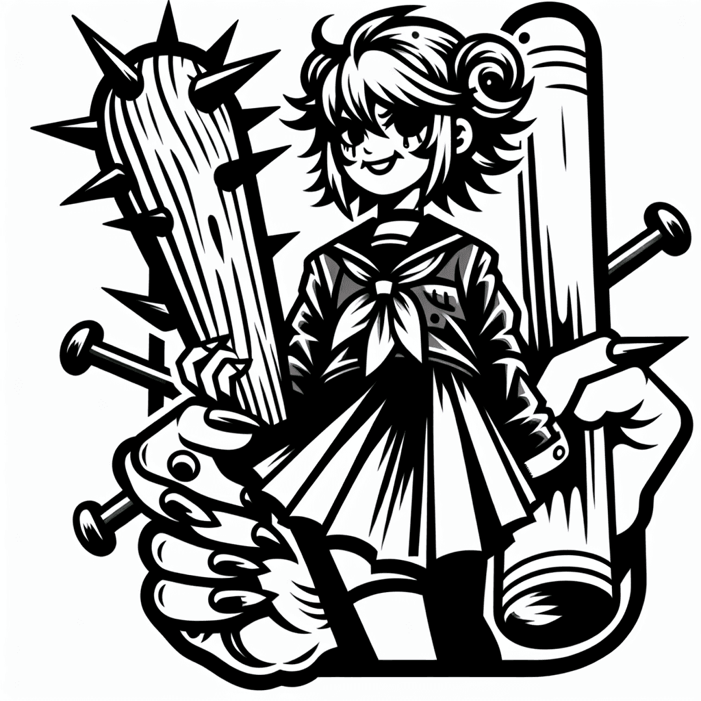 Delinquent Anime Girl Holding A Bat With Nails In It