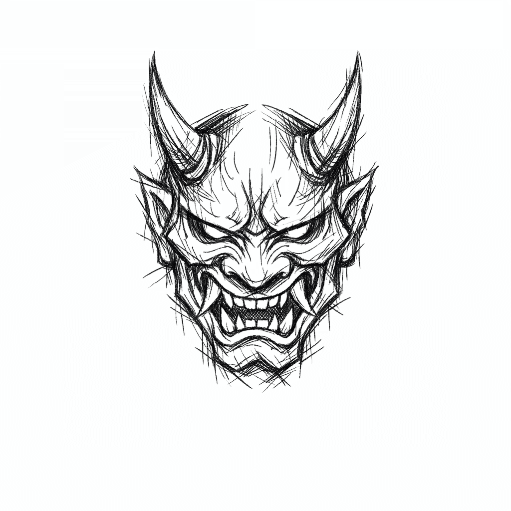 Quiero Un Tatuaje De Un Oni, Solo Lineas Delgadas, Que Mire Defrente Y Que Sea De 3 Cm