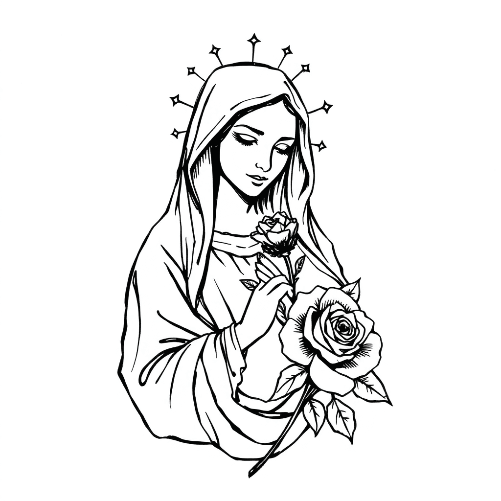 Mother Mary With Rose