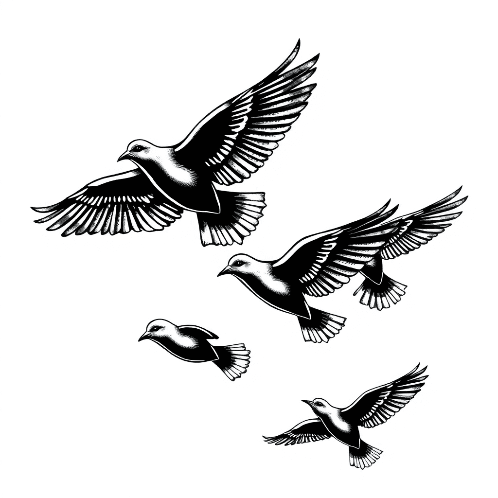 5 Birds Flying With Detailed Wings