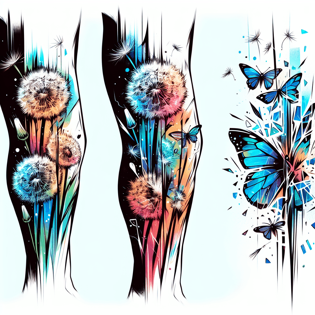 Leg Sleeve With Dandelion Broken Glass Butterflies And Water