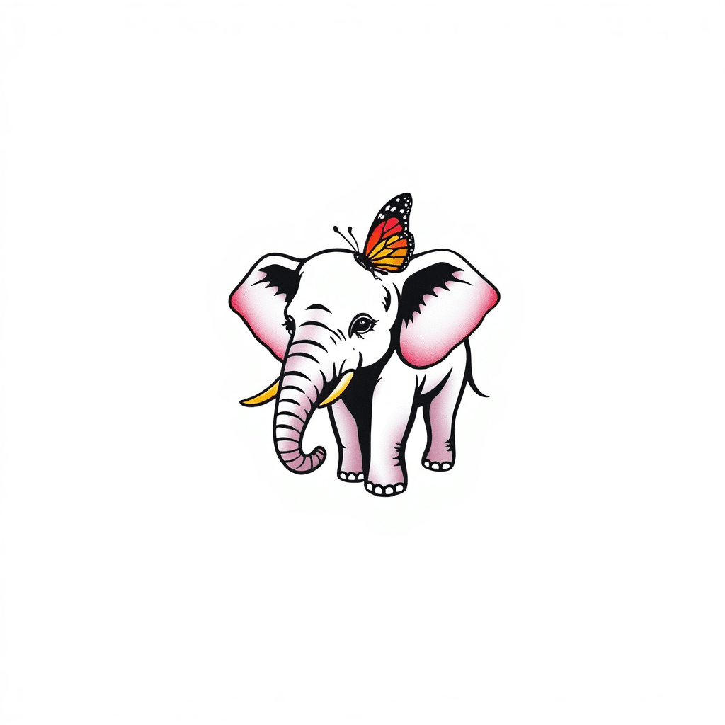 Small Elephant With A Butterfly On It's Nose
