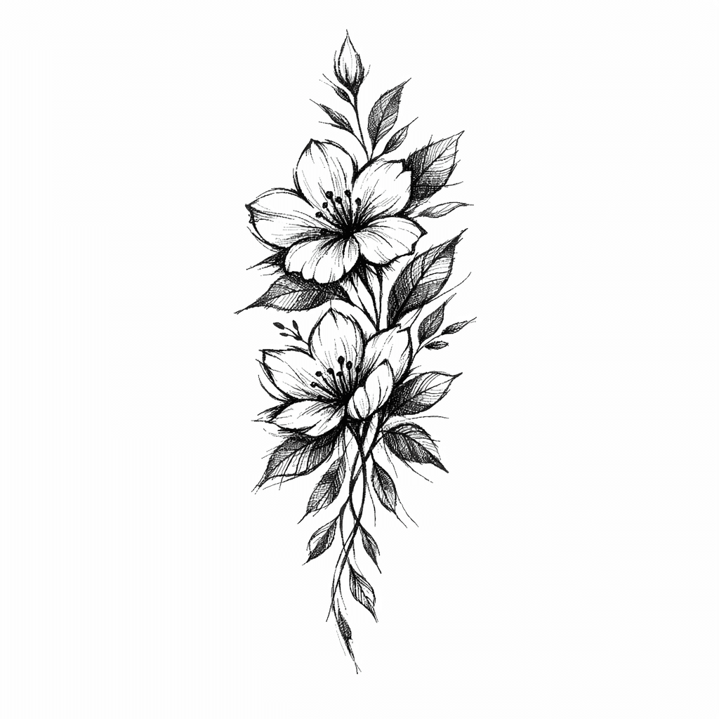 Floral Tattoo With Leaves For Forearm