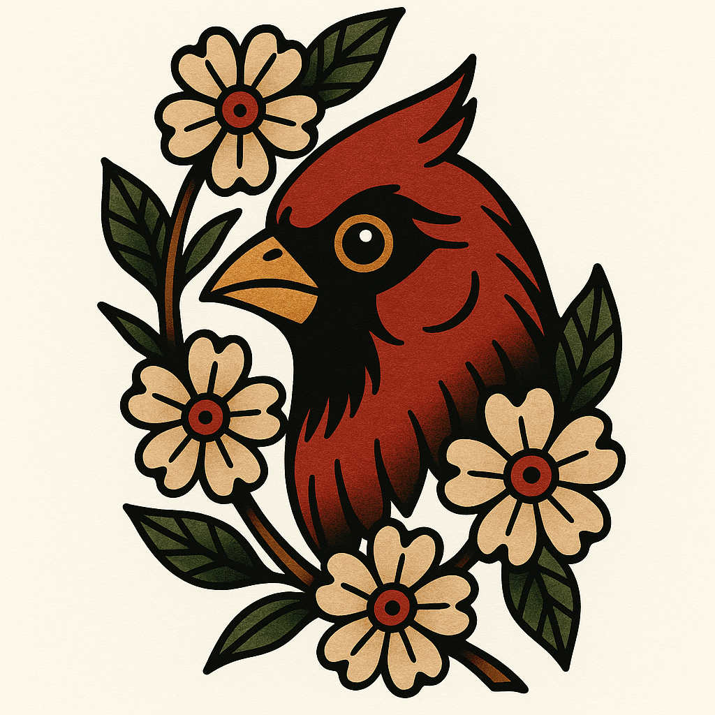 Cardinal Head Facing Right With Dogwood Branch Curved
