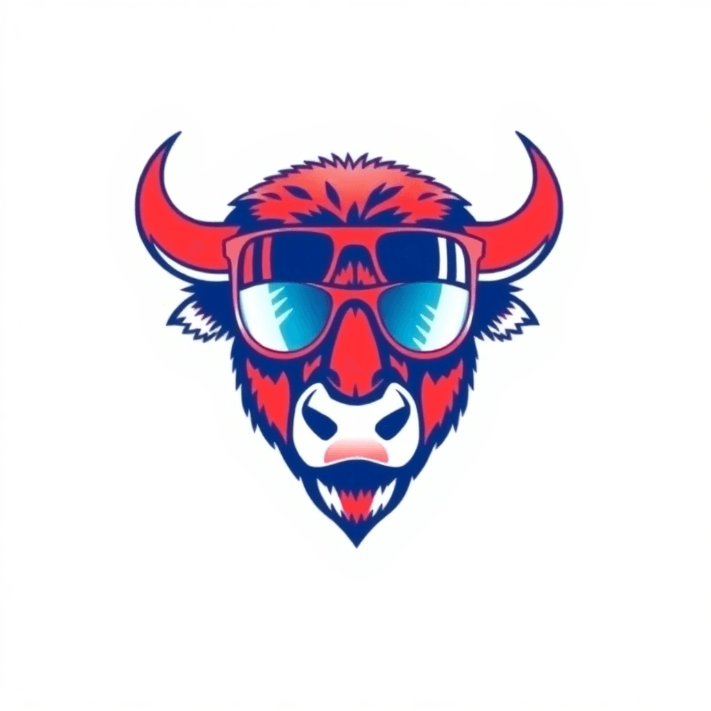A Buffalo Head Facing Straight On With Sunglasses Reflecting Buffalo Bills Football
