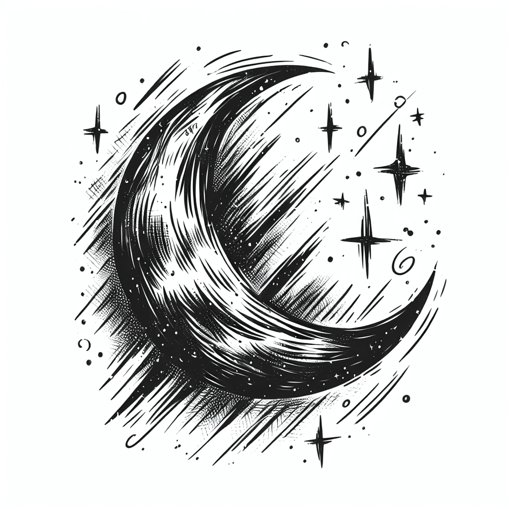 Crescent Moon With Stars Scattered Around It.