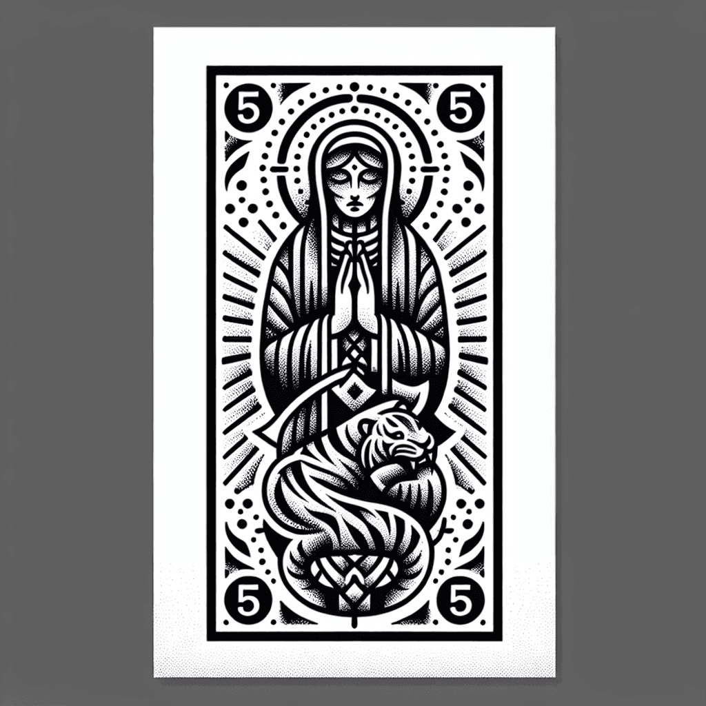 A Saint, With A Piece Of Tiger Skin, Number 5, Hands Together In Praying.