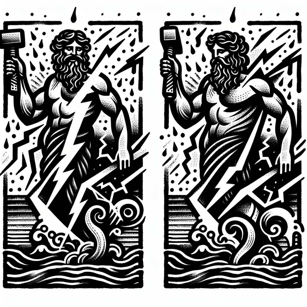 Gott Thor Mit Hammer, Blitze, Meer