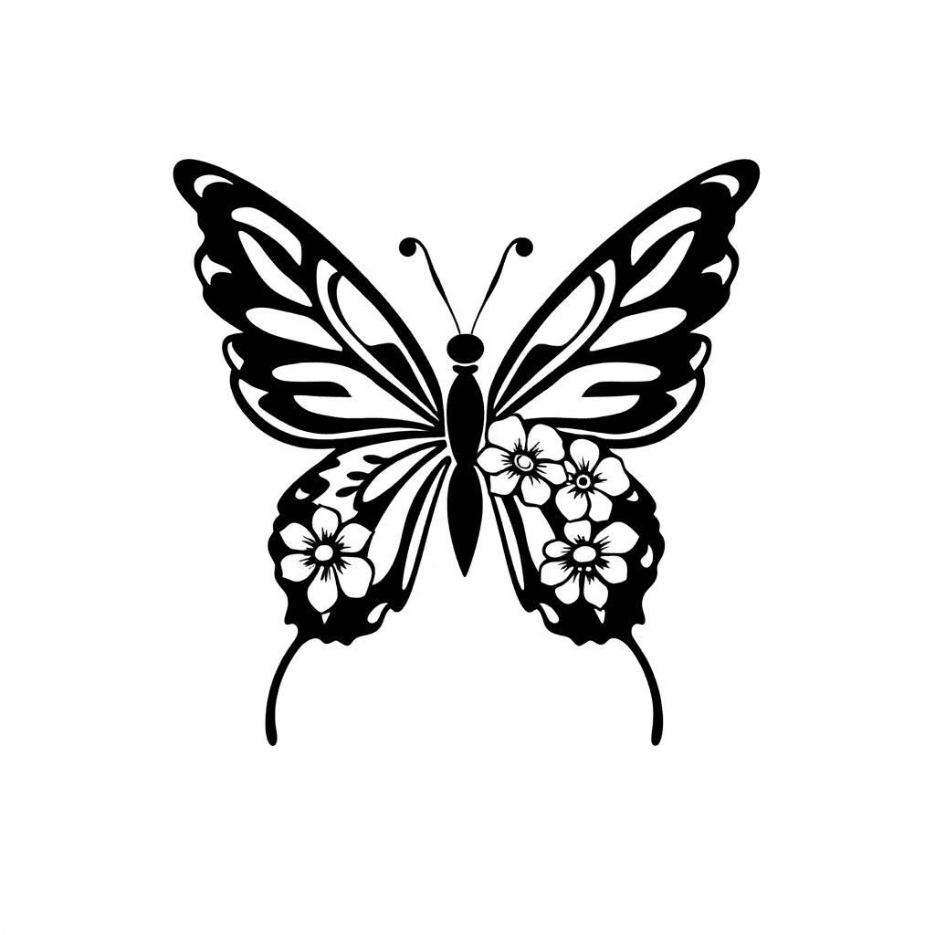 Butterfly With One Blacked Out Wing And One Wing Made Of Flowers