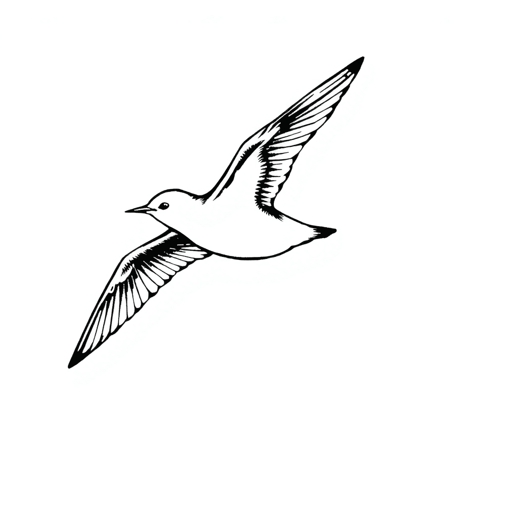 Overall Layout Description:
	upper Section Disconnected  (bird In Flight) Positioned On The Upper Back Arm Near Elbow :
    	a Small-tailed Shearwater (mutton Bird) Gracefully Soaring With 90 Degree