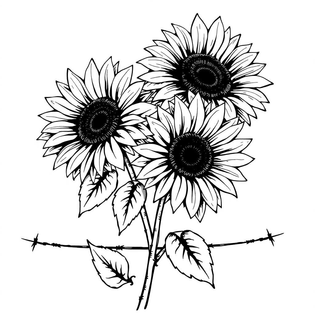 Sunflowers With Barbed Wire And Post Malone Inspired