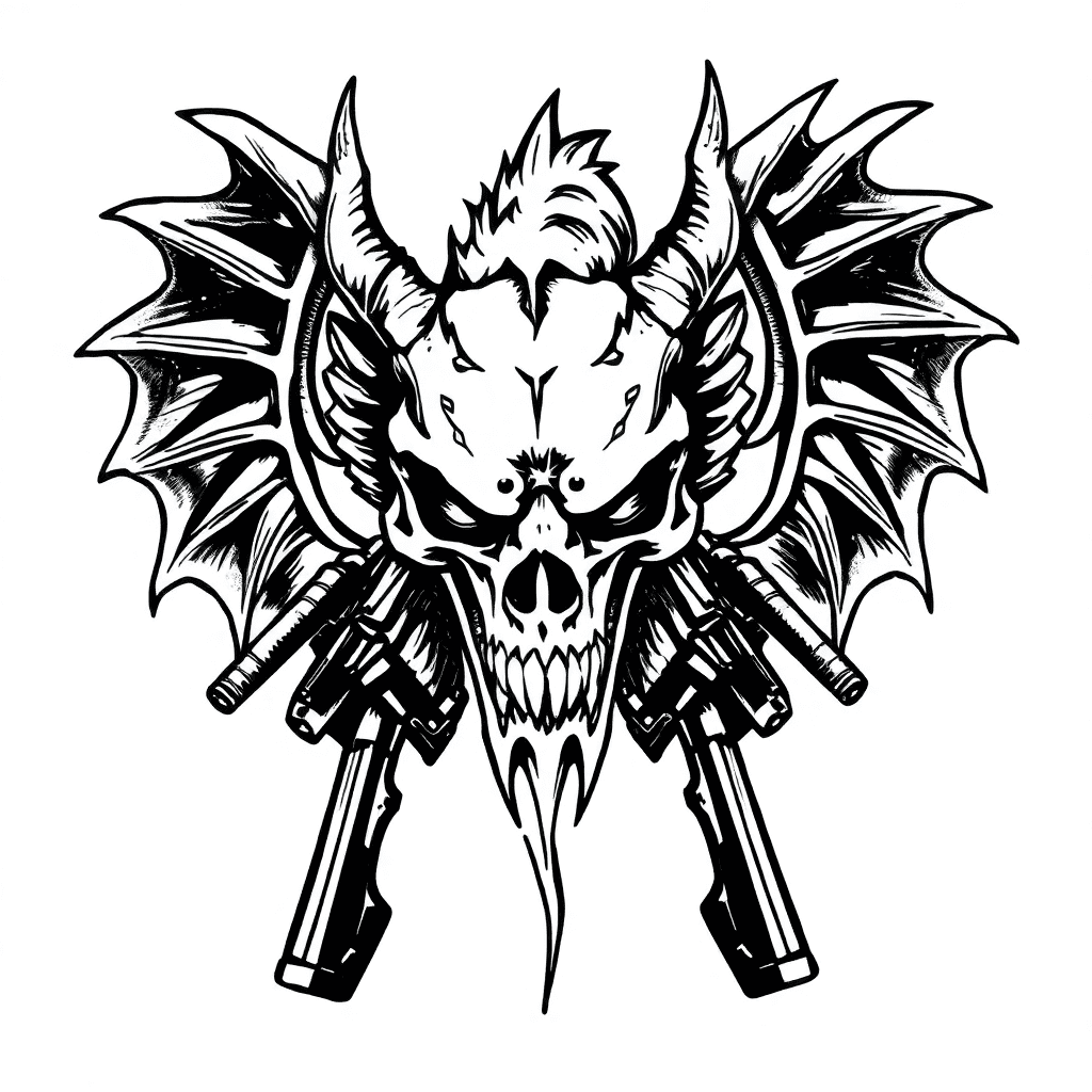 Dragon Having Skull Face With Guns