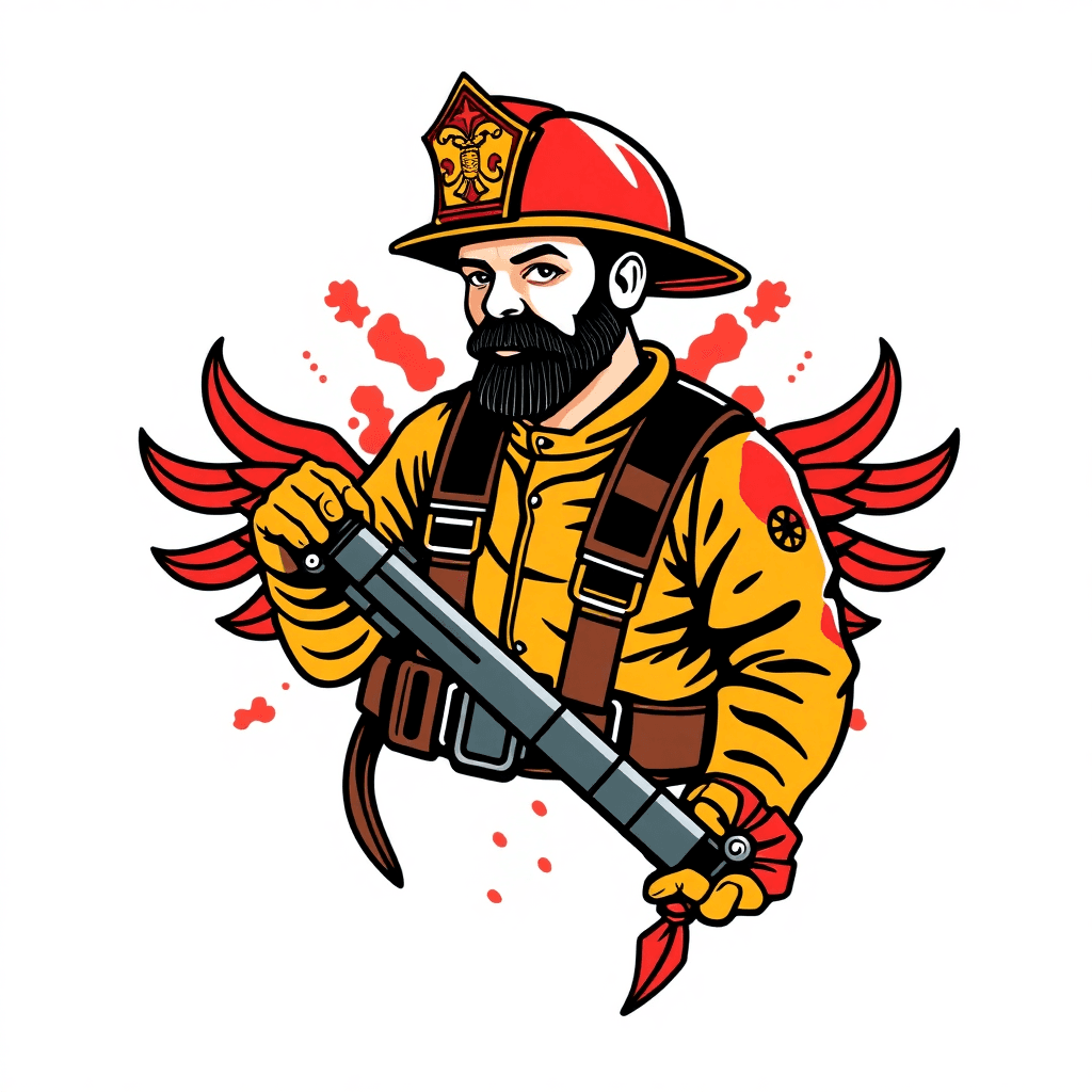 Traditional "Loteria firefighter" Tattoo Design