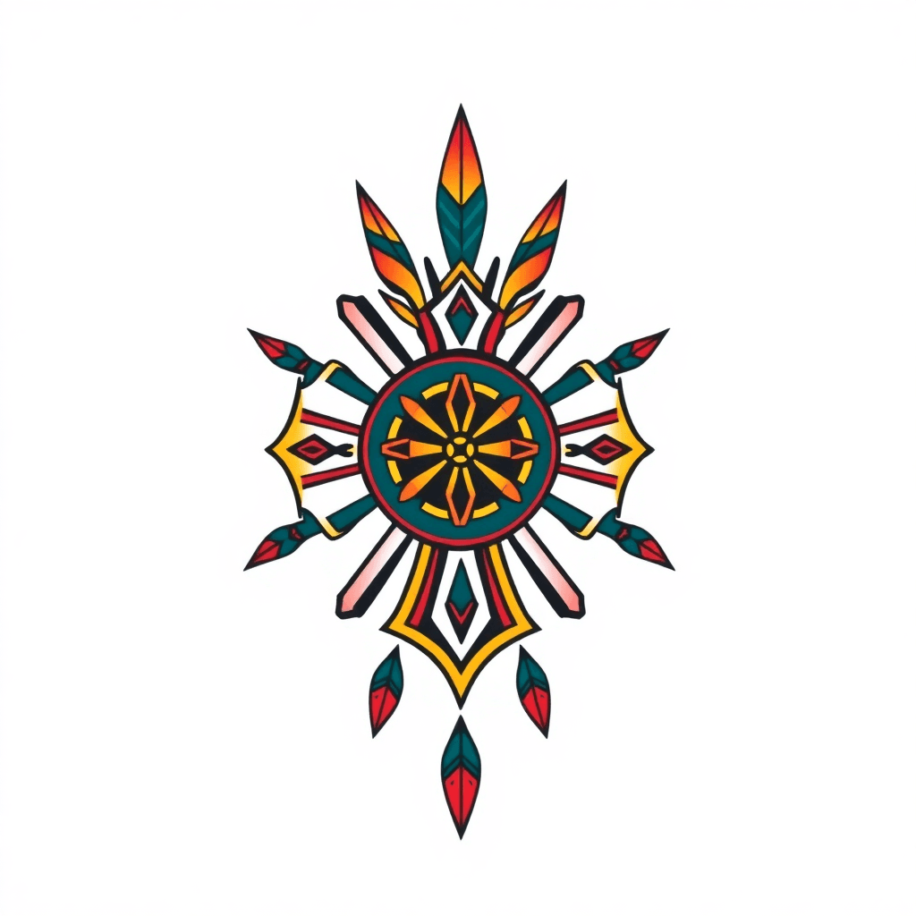 Traditional "Native American Southwestern inspired Traditional Firefighter Maltese cross" Tattoo Design