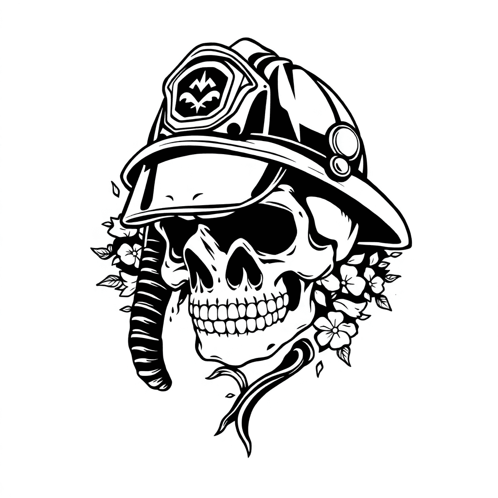 Half Skull With Firefighter Helmet