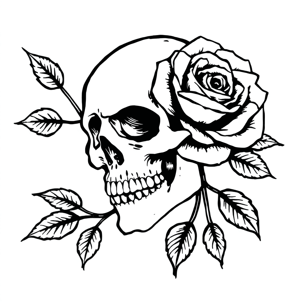 A Skull With A Rose