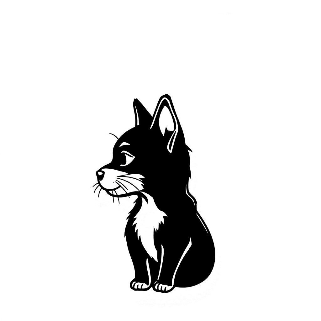 Um Cachorro E Gato, Ambos De Perfil, Se Olhando Com Uma Expressão Feliz