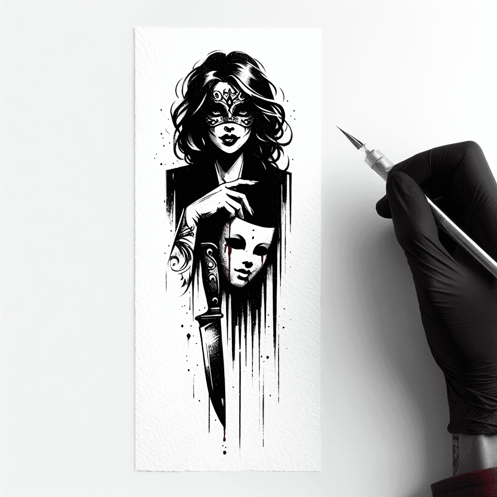 A Beautiful Woman With A Michael Myers Mask Holding A Blood Dripping Knife