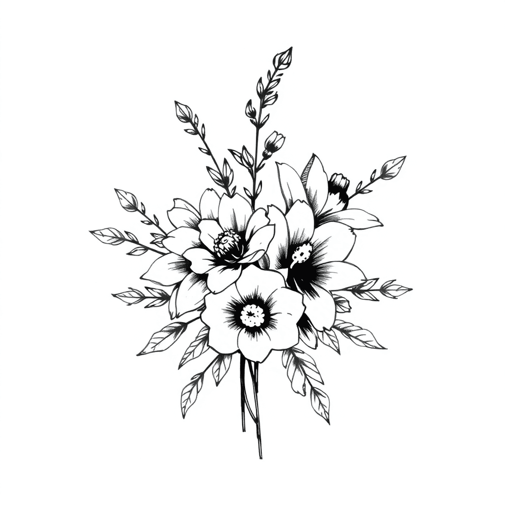 Bouquet With January, March, June, August Birth Month Flowers