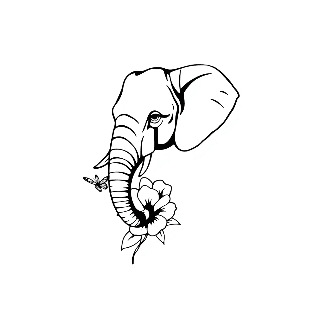 An Elephant Head On Top Of Azalea Flower With A Butterfly On The End Of It's Trunk