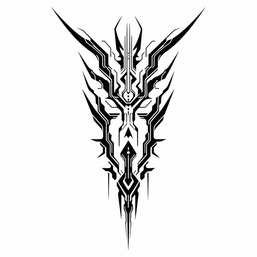 Cyber Tribal Sternum Tattoo With Sharp Abstract Spikes