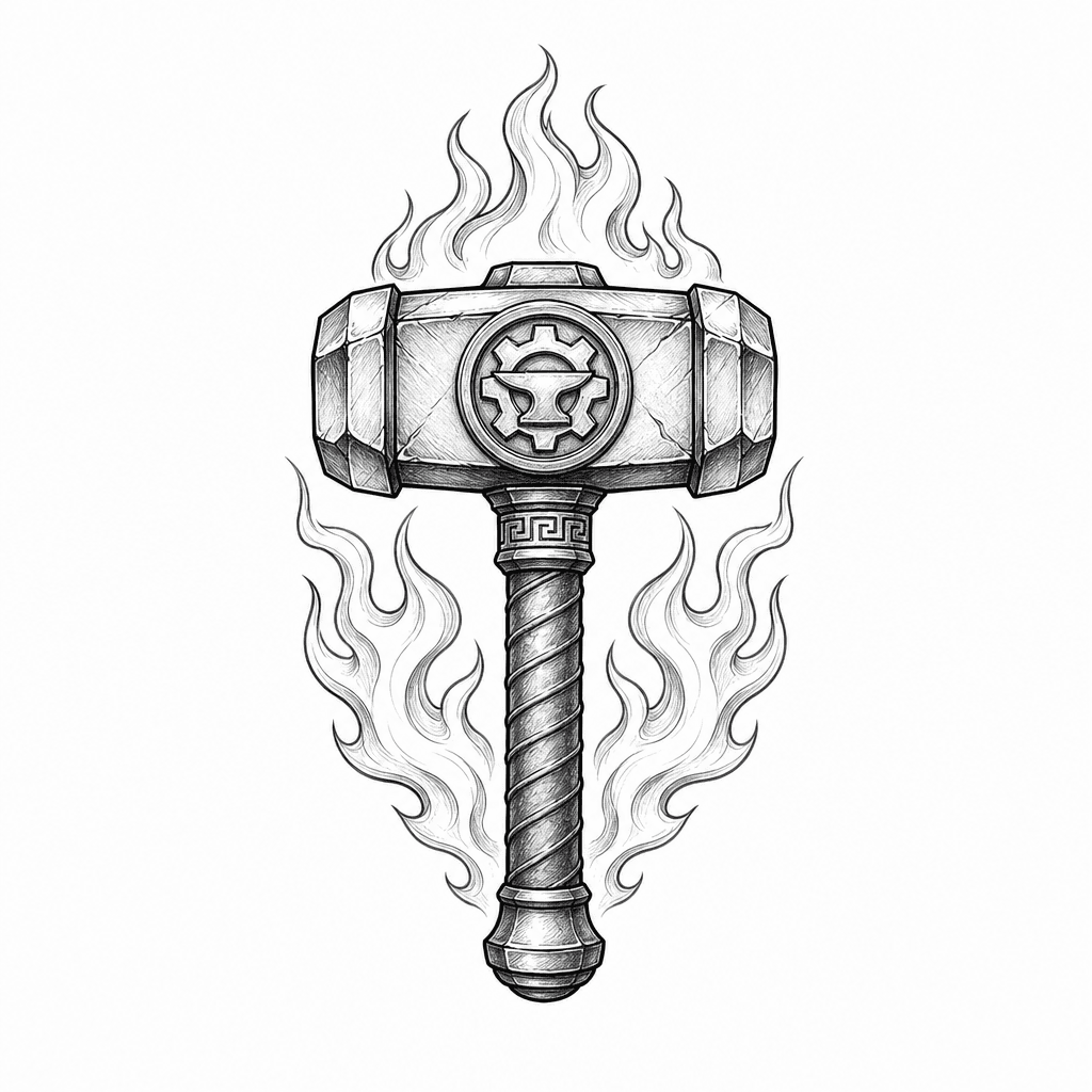 Hephaestus Hammer And Flame
