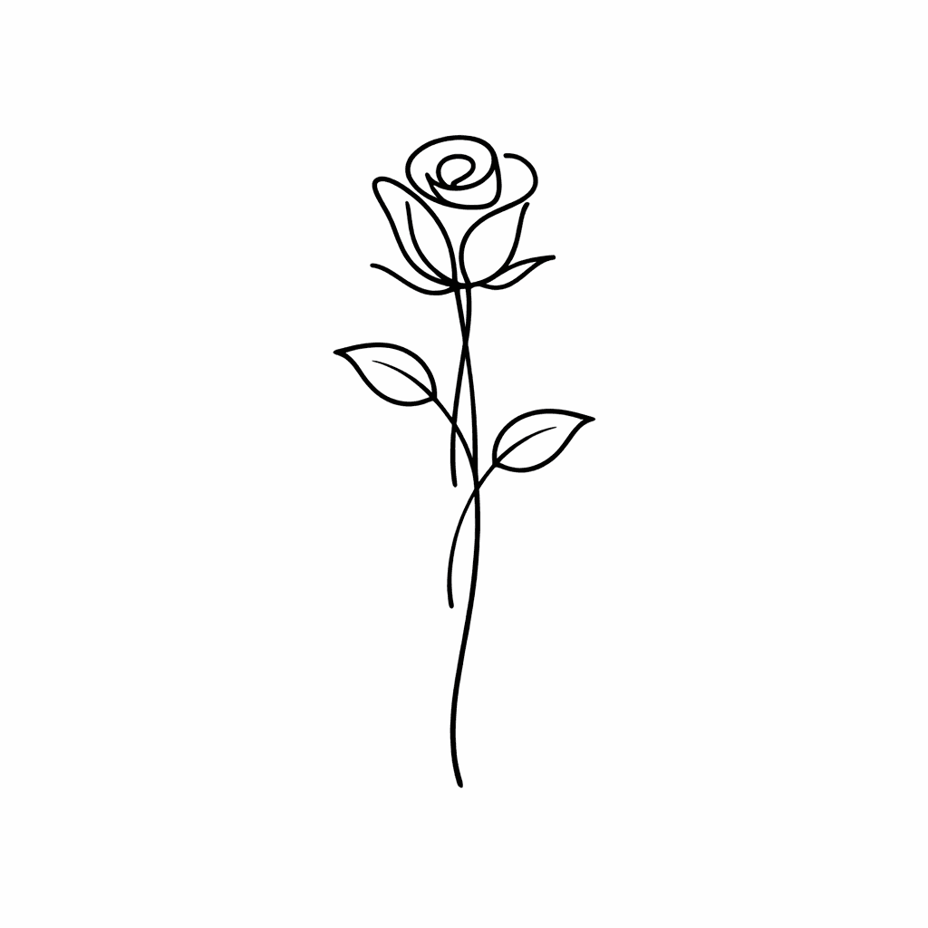Single line "Tiny Rose Outline" Tattoo Design