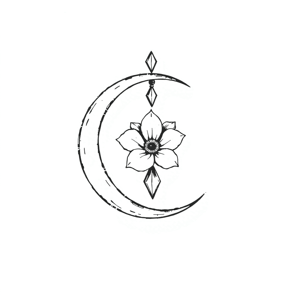 A Cresent Moon With Half Flower In The Middle And With Small Hanging Crystal At The Upper Part.
