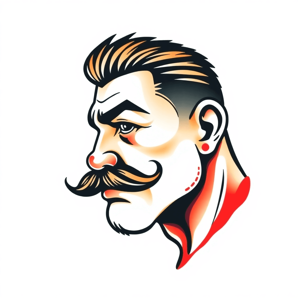 Traditional "Traditional side portrait boxer with mustache" Tattoo Design