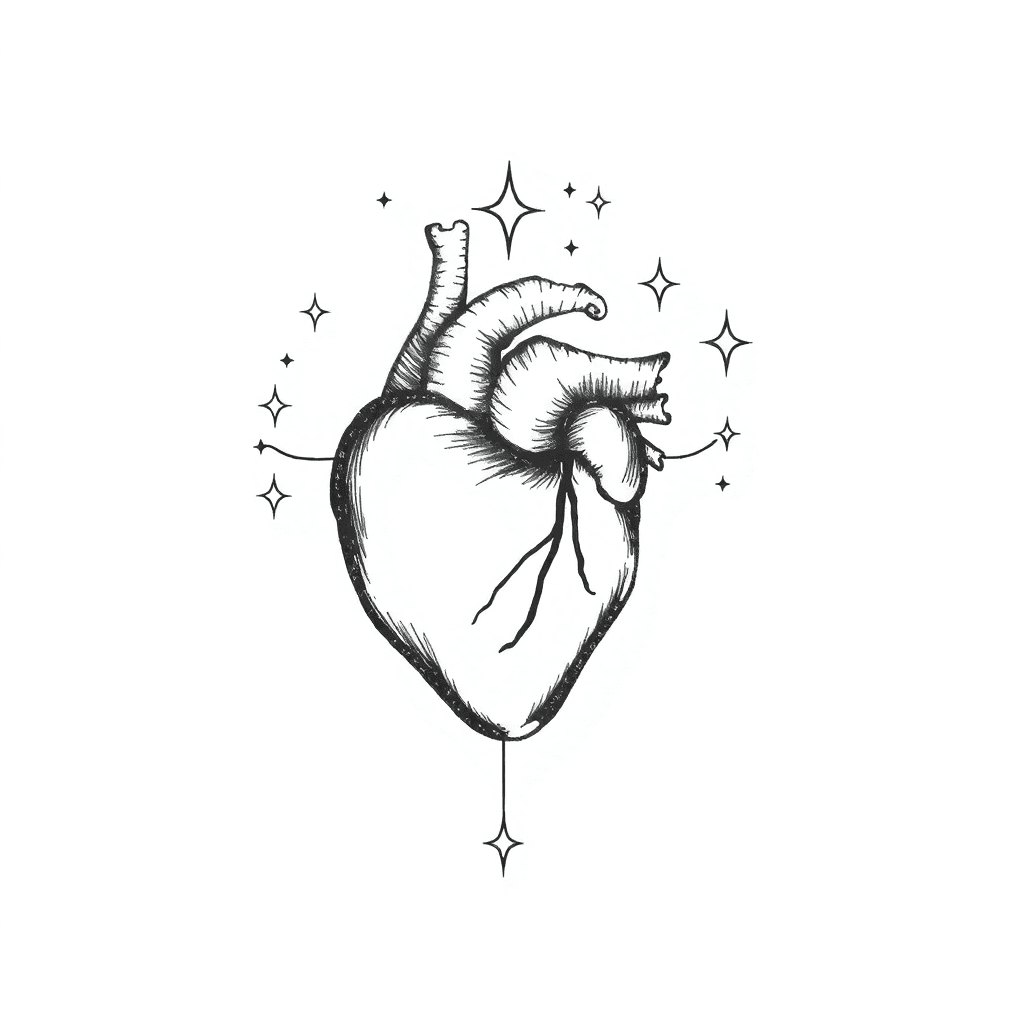 Electrocardiogarama Con Un Corazón Biológico Conectado Y Estrellas O Constelacione