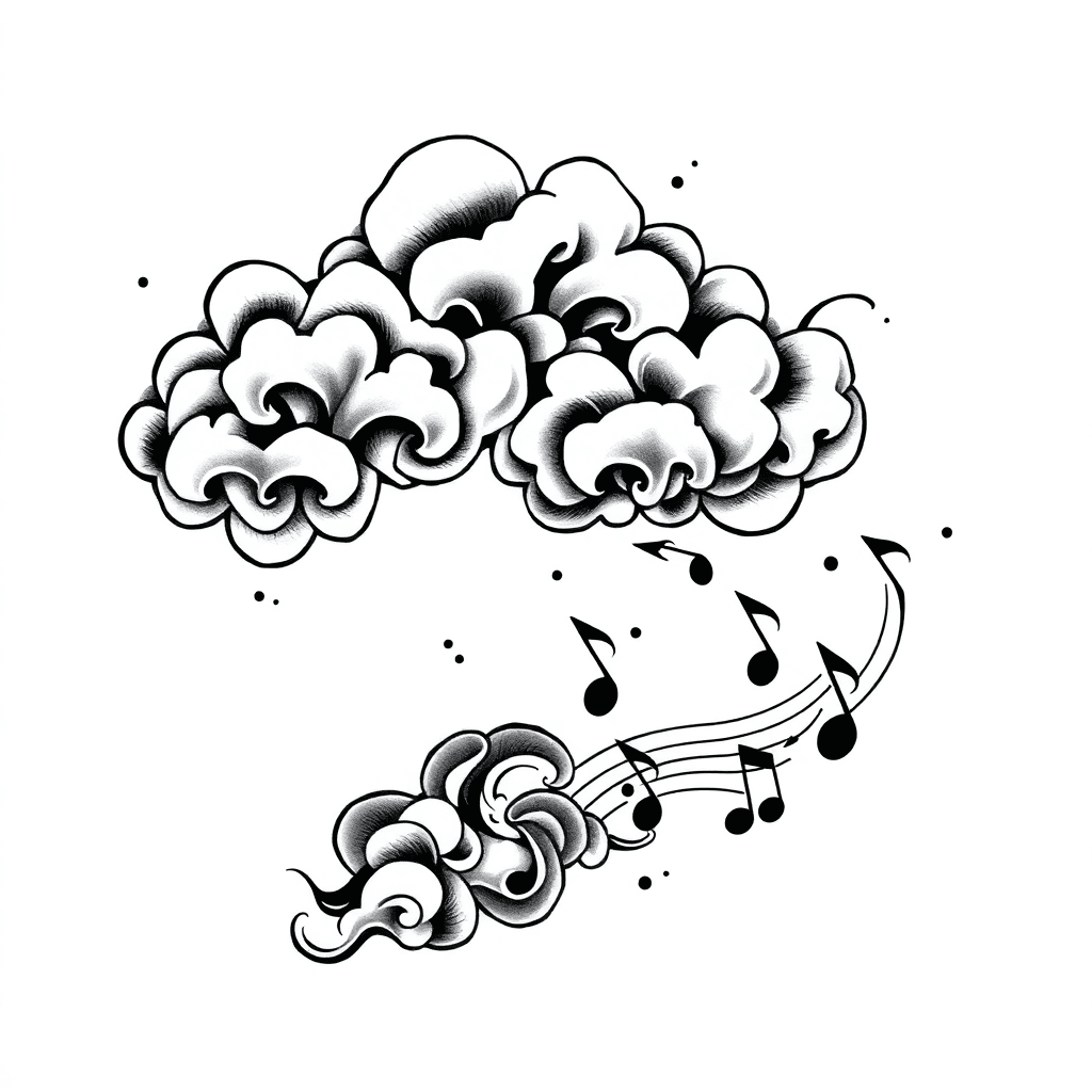 Incorporate Anime-style Clouds And Musical Notes Into A Sleeve Tattoo