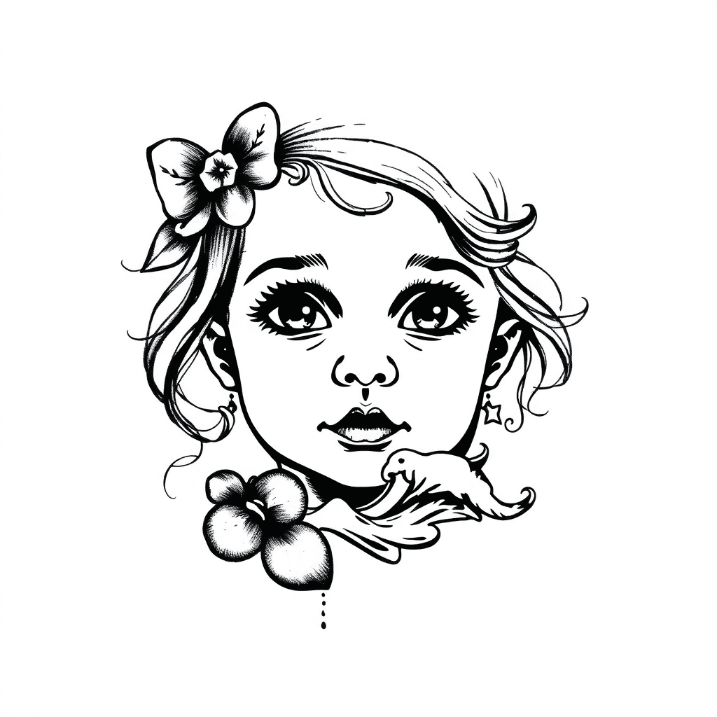 Baby Girl Face With Date And Sea Wave