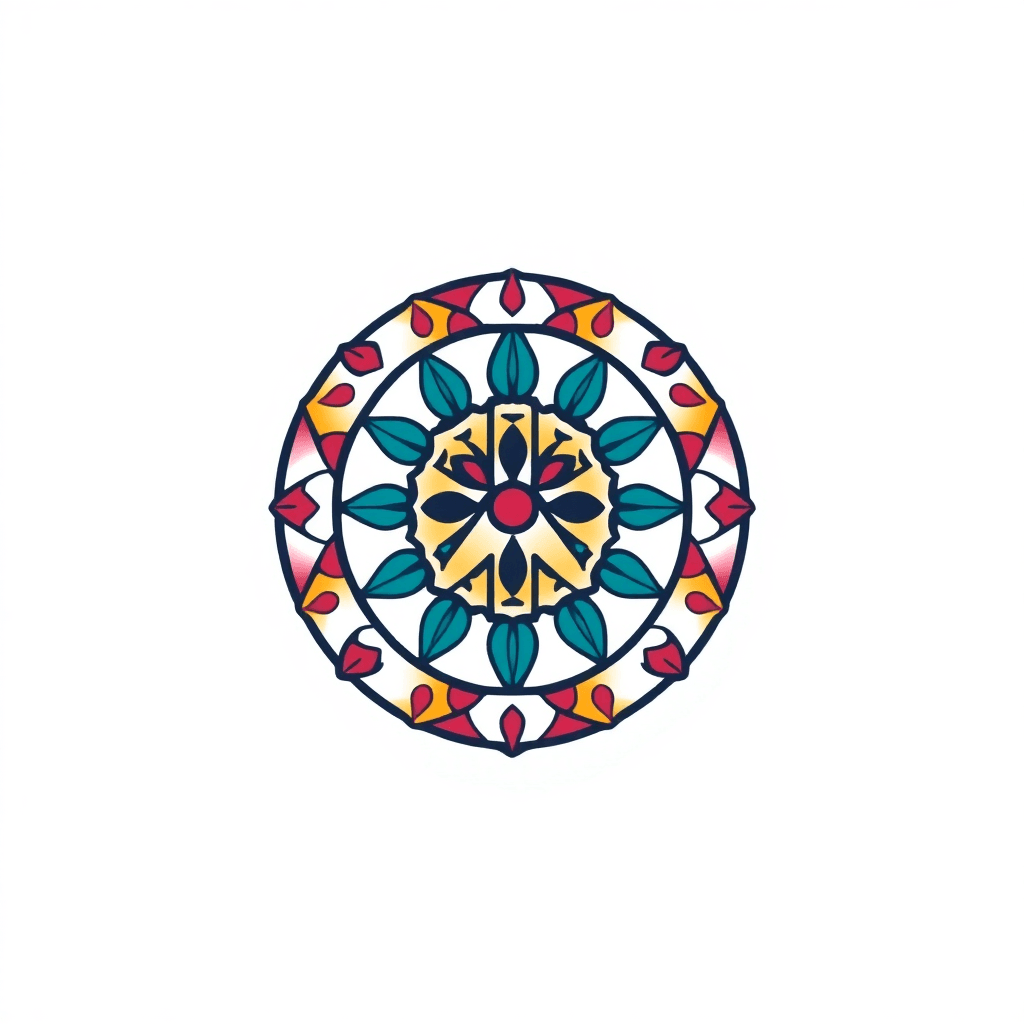 A 2 Dimensional Peace Sign Filled In With Madala Design With Color