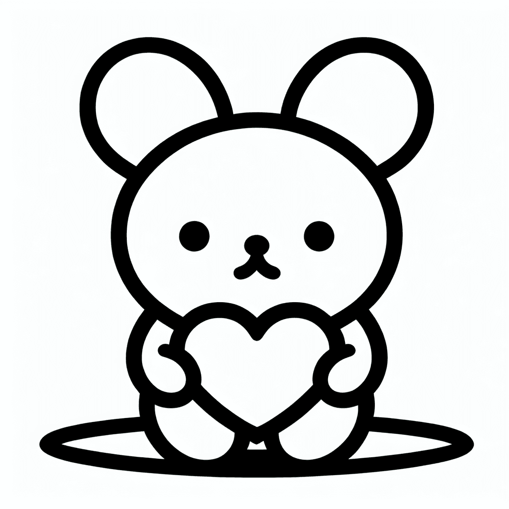 Simple Sanrio Style Cute Chubby Bunny Plush Holding A Love Heart Tiny Eyes Medium Long Ears Lopped Korilakkuma Style Round Symmetrical