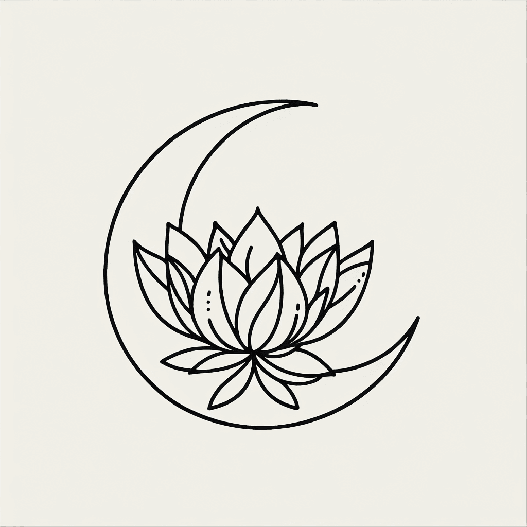 Single line "Lotus moon" Tattoo Design