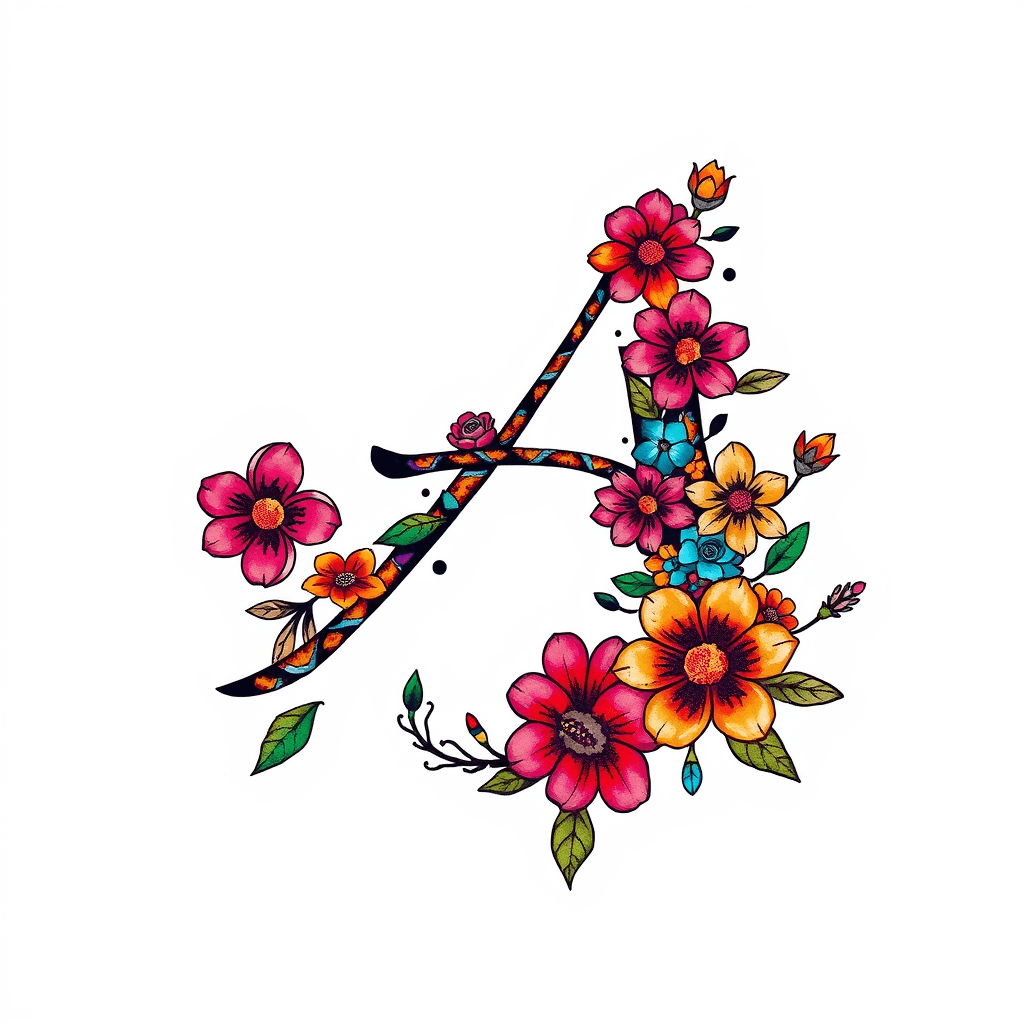 Capital Letter A In Text Covered With Flowers In An Intricate Design