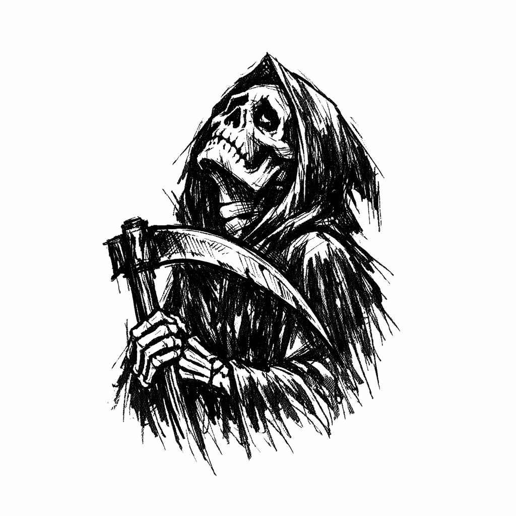Grim Reaper Looking Up With A Sad Look