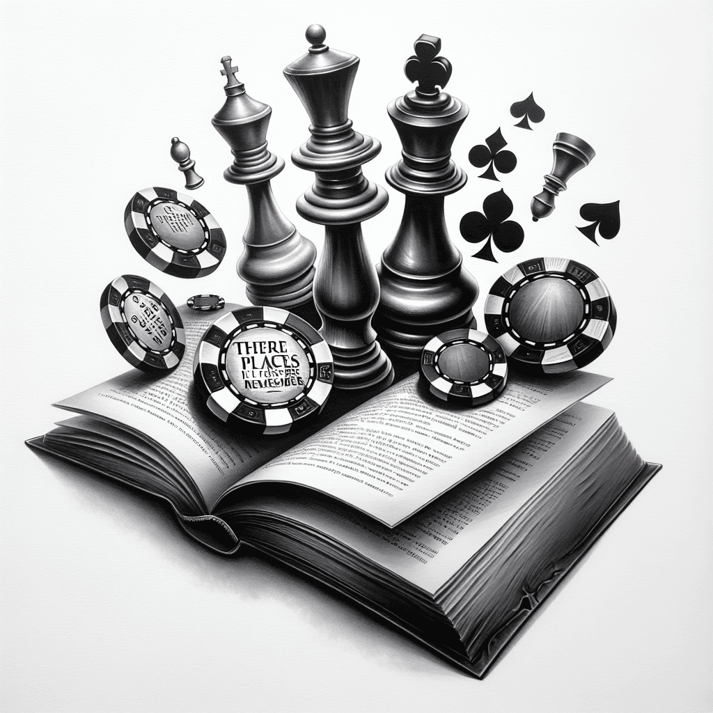 Poker Chips And Chess Pieces Coming To Life And Floating Up From An Open Book With The Words “there Are Places I’ll Remember” Floating In Between