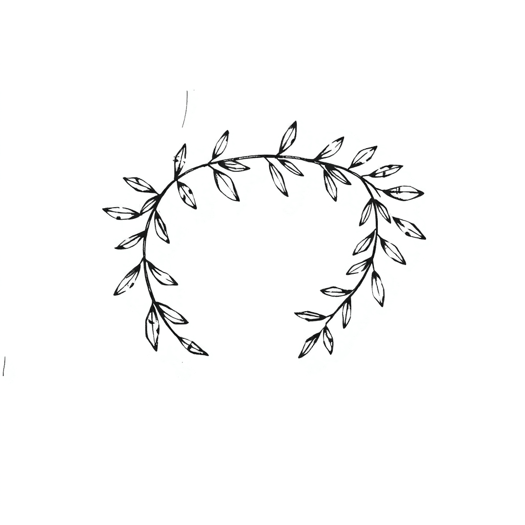A 2 Part Symmetrical Tattoo Design Featuring Two Olive Branches, Detailed Leaves. Branches Are Curved And Placed On The Back Of The Neck, Extending From The Back And Over The Neck Towards Shoulders.