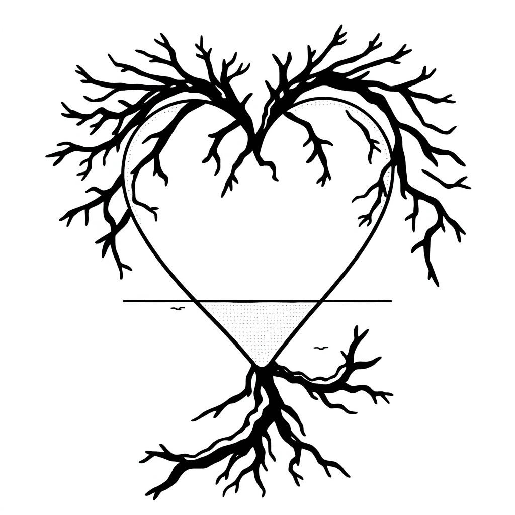 Realistic Heart With Roots Leading Into A Frozen Lake