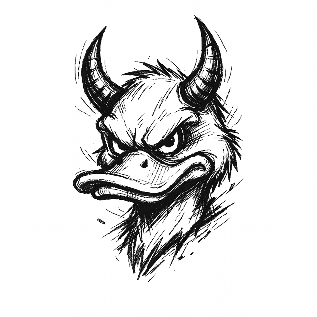 Duck With Horns Tattoo Stencil