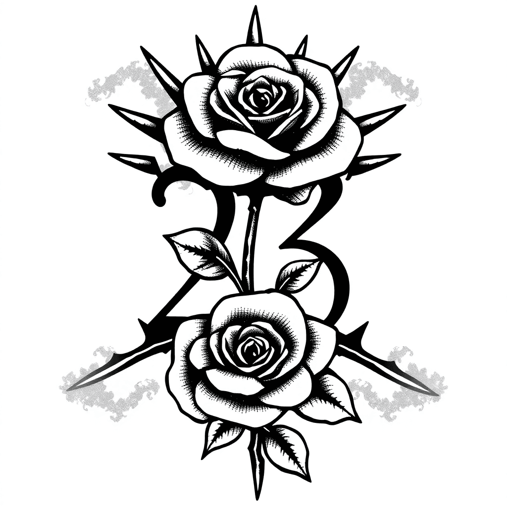 The Number 23 With A Rose And The Spikes Around The 23