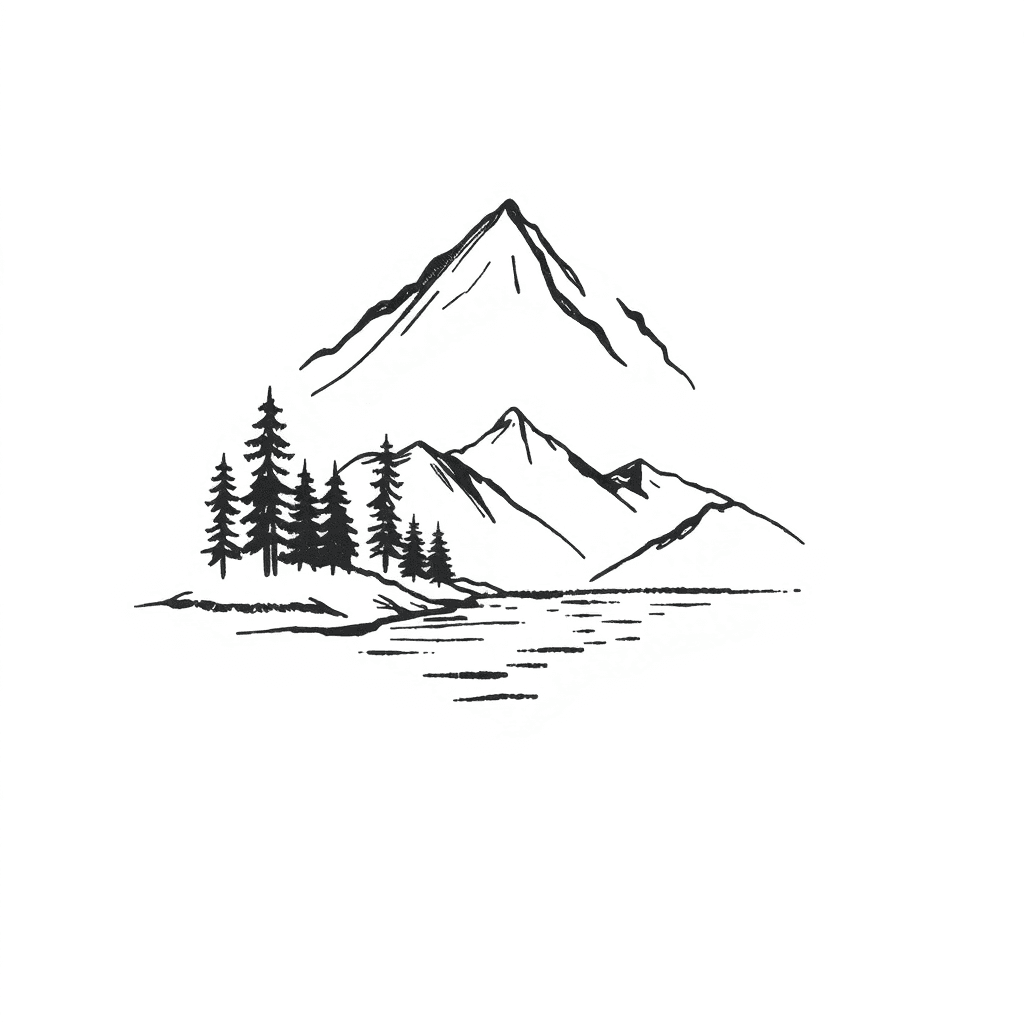 Quiero Un Tatuaje Minimalista De Líneas Sin Color, Que Una Montaña Bosque Y Mar Para El Antebrazo