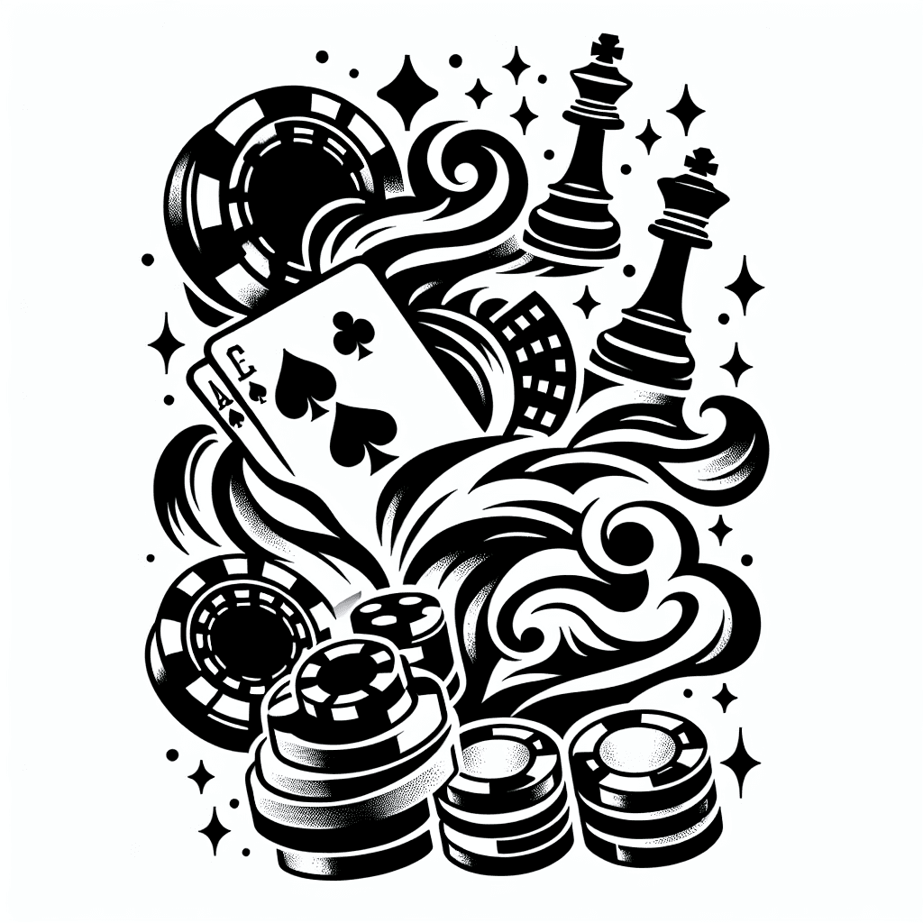 Traditional "Poker chips and chess pieces floating upwards with streaks of smoke" Tattoo Design