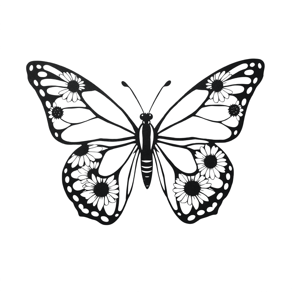 A Butterfly That Has One Regular Wing And One Wing Made Of Only Daisy Flowers