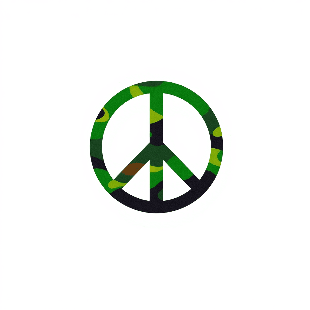 A 2 Dimensional Peace Sign Filled In With Camouflage Color
