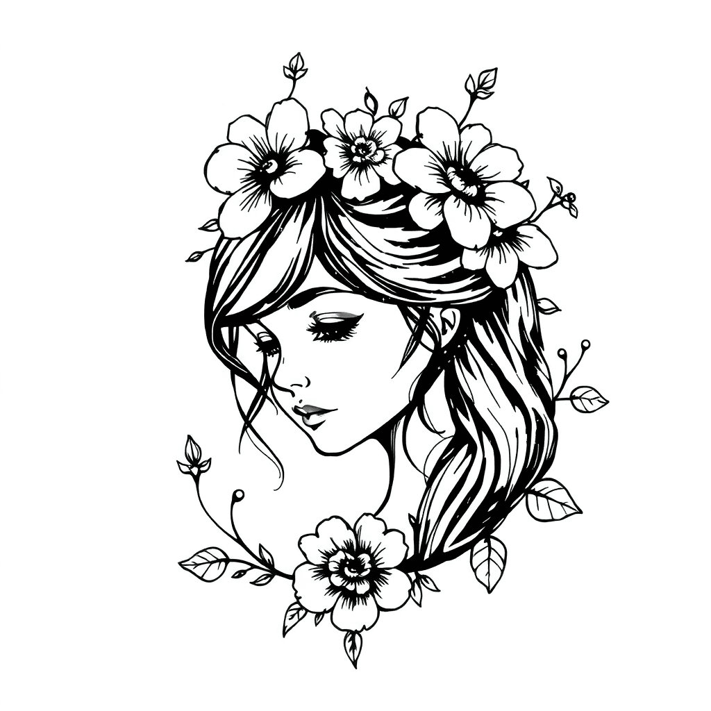 A Girls Face Surrounded By Flowers And Vines