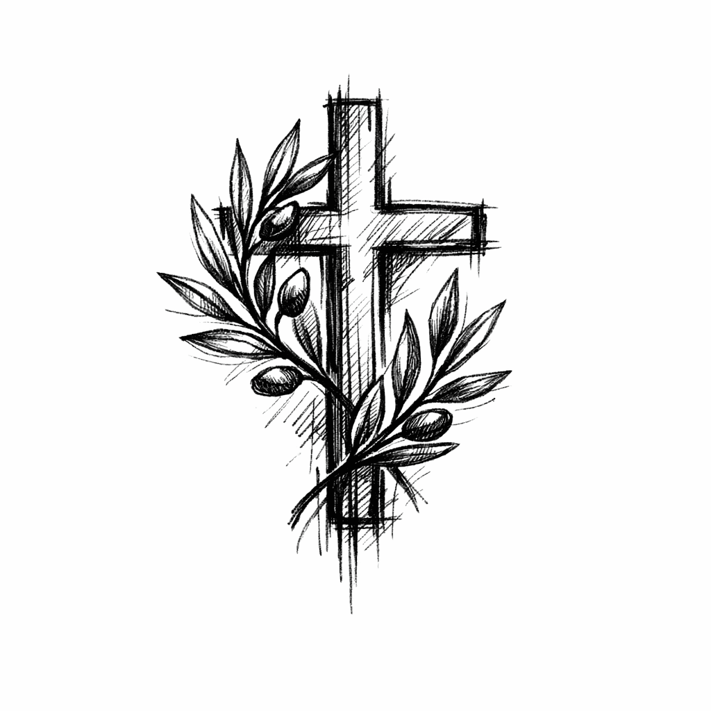 Sketch "Cross and Olive Branch" Tattoo Design
